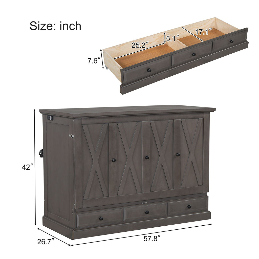 Solid Pine Murphy Bed Chest Cube Cabinet Bed