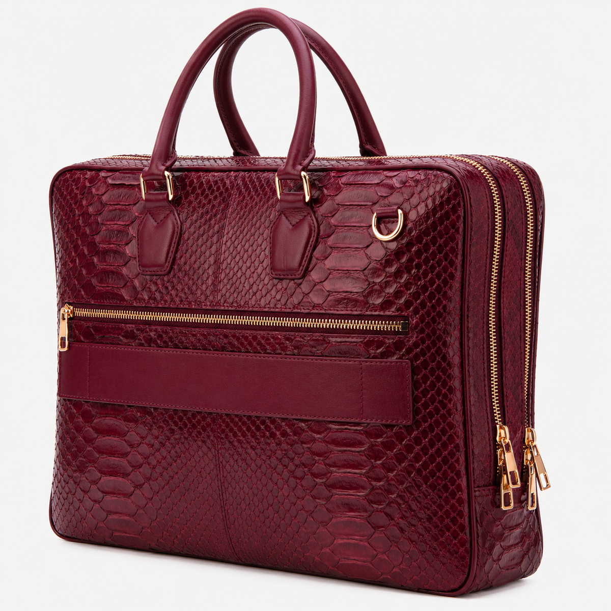 The Cortona Burgundy Python Leather Men’s Laptop Briefcase