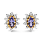 14K Yellow Gold 1/4 Cttw Diamond and Blue Purple Tanzanite Sunburst Halo Stud Earrings (K-L Color, I1-I2 Clarity)