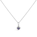 10K White Gold Blue Purple Tanzanite and Diamond Accent Cushion Drop Pendant Necklace - 18" Inches