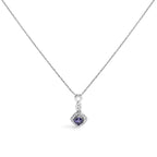 10K White Gold Blue Purple Tanzanite and Diamond Accent Cushion Drop Pendant Necklace - 18" Inches