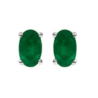 14K White Gold 5x3 MM Oval Green Emerald Solitaire Stud Earrings