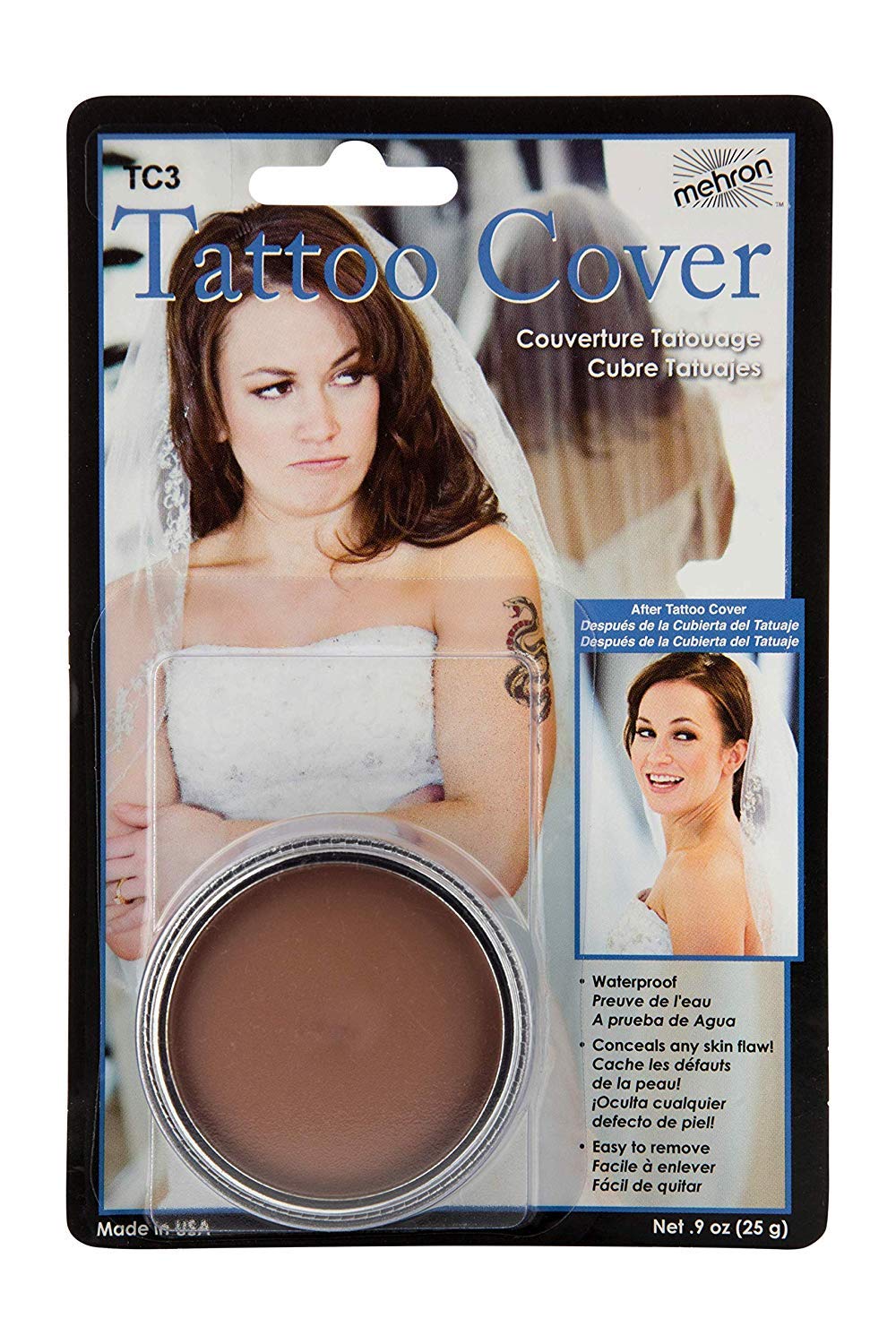 Mehron TC3 Tattoo Cover Up Medium Color Professional Makeup Flaw Concealer