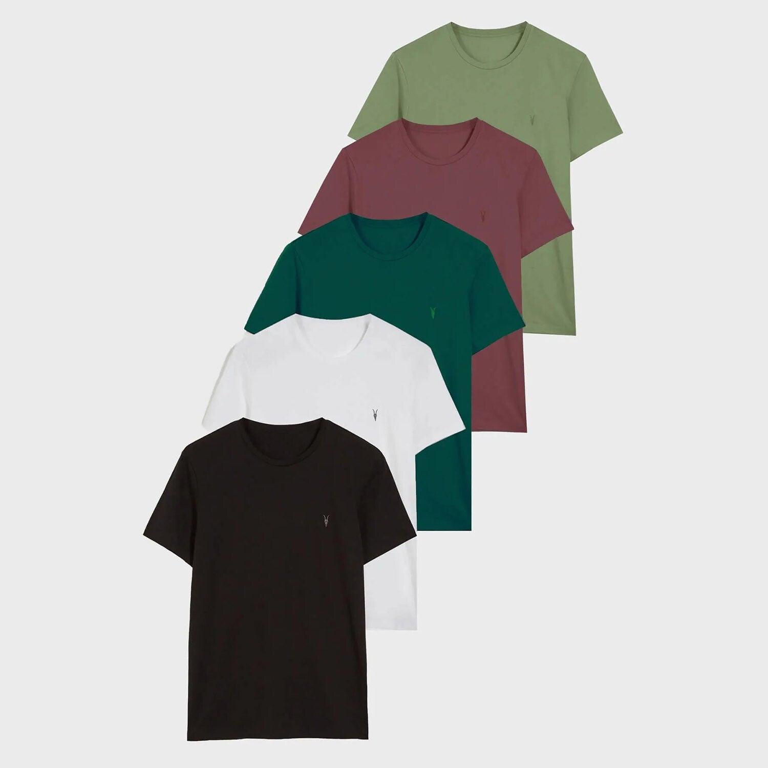 Set of 5 // Crewneck Regular Fit T-Shirts // Olive + Brick + Forest Green + White + Black