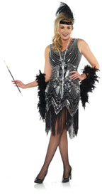 Platinum 1920's Beaded Flapper Woman's Costume Large 12-14