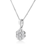 14KT White Gold 1/2 cttw Diamond Floral Cluster Pendant Necklace (HI, SI2-I1)