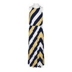 London Times Halter Neck Blouson Slit Front Keyhole Back Matte Jersey Dress-WHITE YELLOW