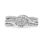 .925 Sterling Silver 1/3 Cttw Composite Diamond Frame Bypass Bridal Set Ring and Band (I-J Color, I2-I3 Clarity) - Ring Size 7
