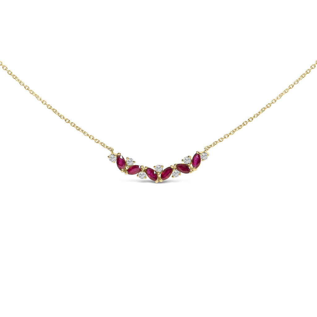 14K Yellow Gold Red Ruby and Diamond Trio Bar Line Necklace (I-J Color, SI2-I1 Clarity) - 18 inch
