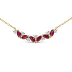 14K Yellow Gold Red Ruby and Diamond Trio Bar Line Necklace (I-J Color, SI2-I1 Clarity) - 18 inch