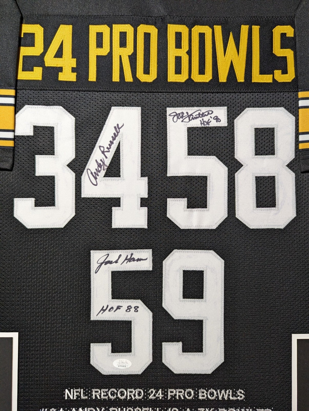 Framed Pittsburgh Steelers 24 Pro Bowls 3X Signed Stat Jersey Jsa Coa