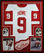 Suede Framed Detroit Red Wings Gordie Howe Autographed Inscribed Jersey Beckett