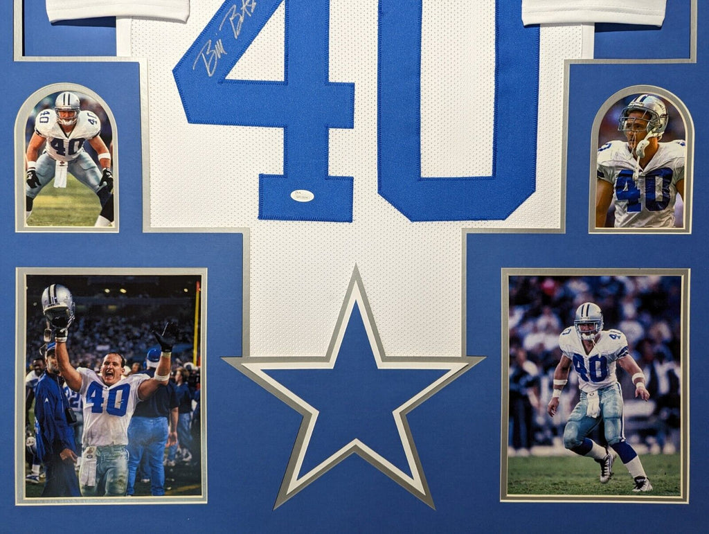 Framed Dallas Cowboys Bill Bates Autographed Signed Inscribed Jersey Jsa Coa