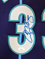 Framed Charlotte Hornets Alonzo Mourning Signed Jersey Jsa Coa