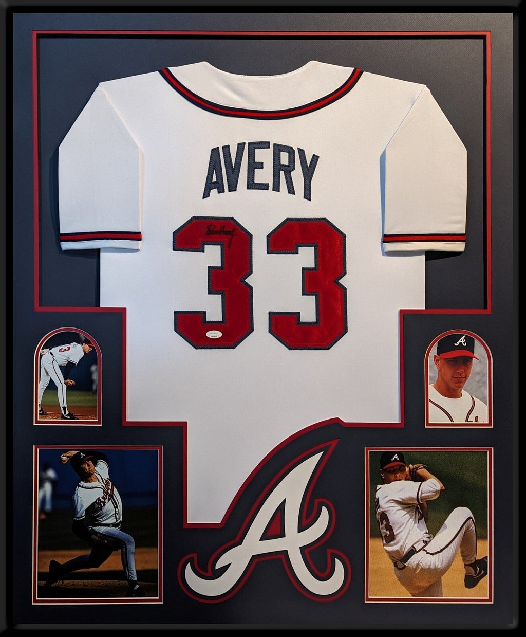 Framed Atlanta Braves Steve Avery Autographed Signed Jersey Jsa Coa