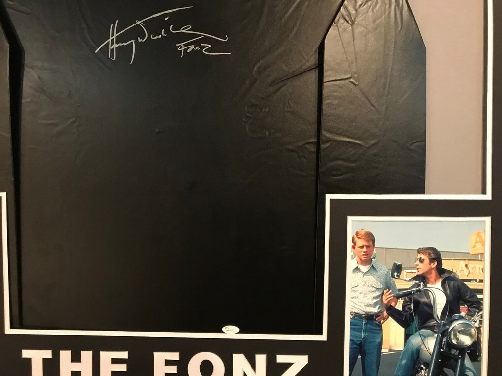 Framed Henry Winkler "The Fonz" Autographed Signed Faux Leather Jacket Jsa Coa