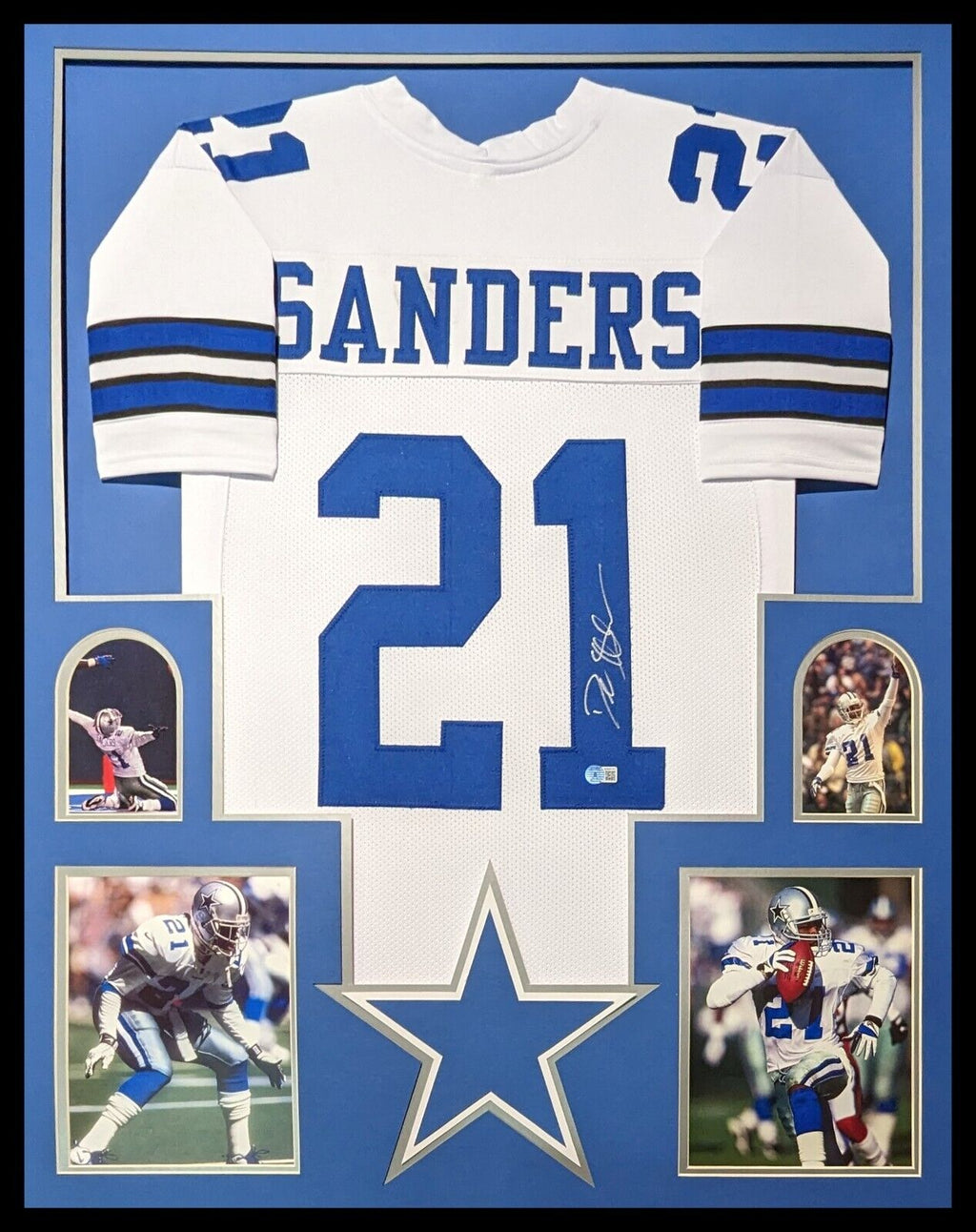 Framed Dallas Cowboys Deion Sanders Autographed Signed Jersey Beckett Holo