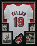 Suede Framed Cleveland Indians Bob Feller Autographed Inscribed Jersey Jsa Coa