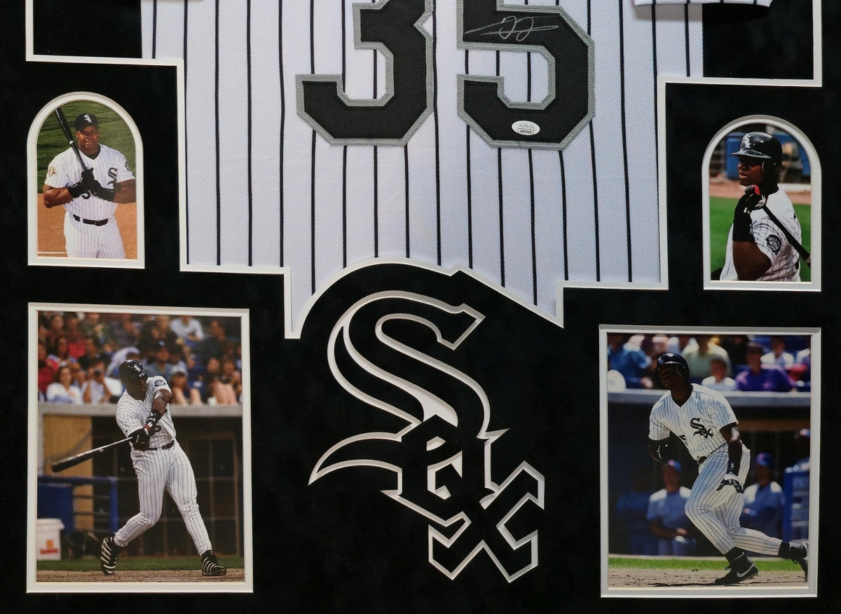 Framed Suede Frank Thomas Autographed Signed Chicago White Sox Jsa Coa