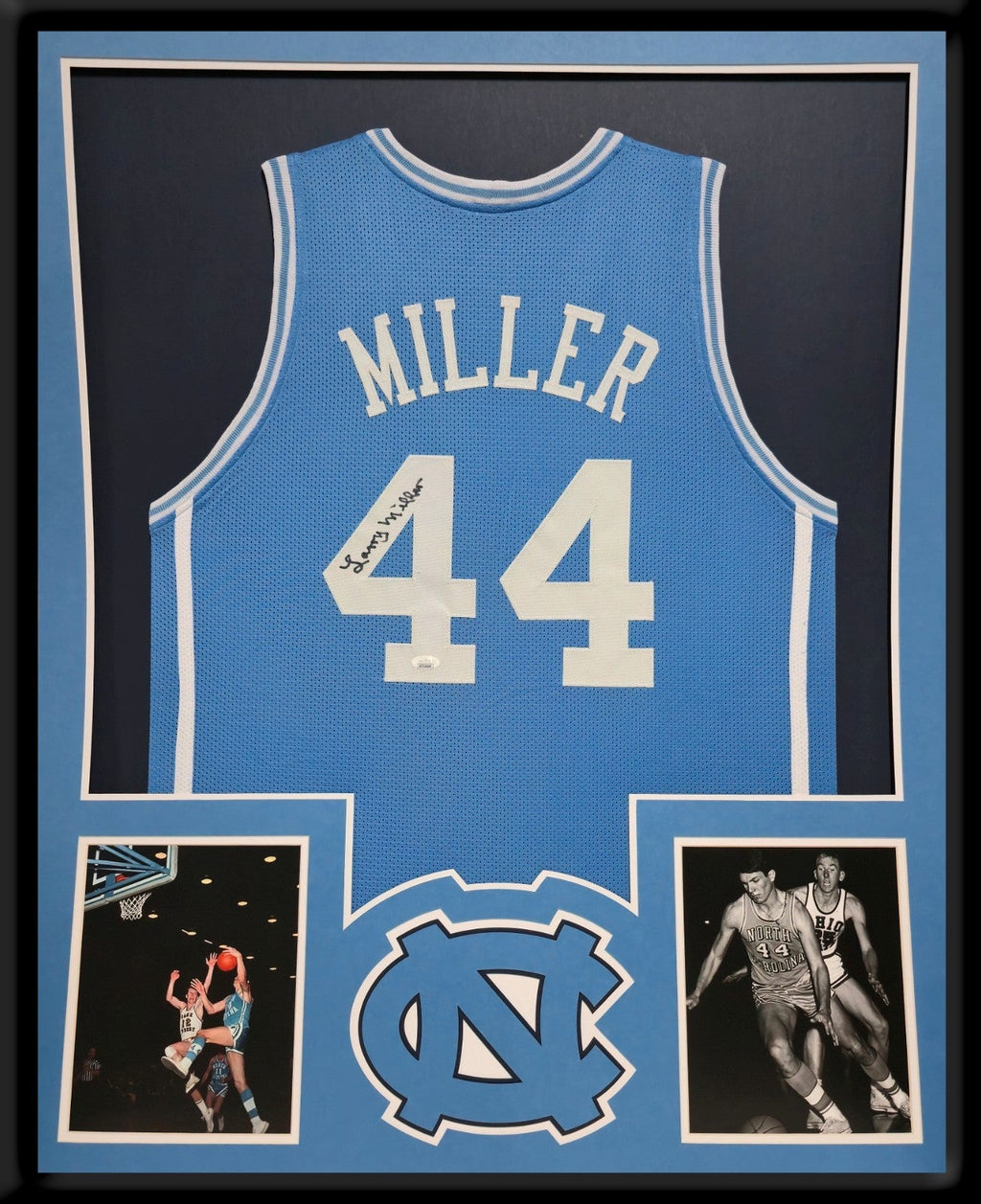 Framed Unc Tar Heels Larry Miller Autographed Signed Jersey Jsa Coa