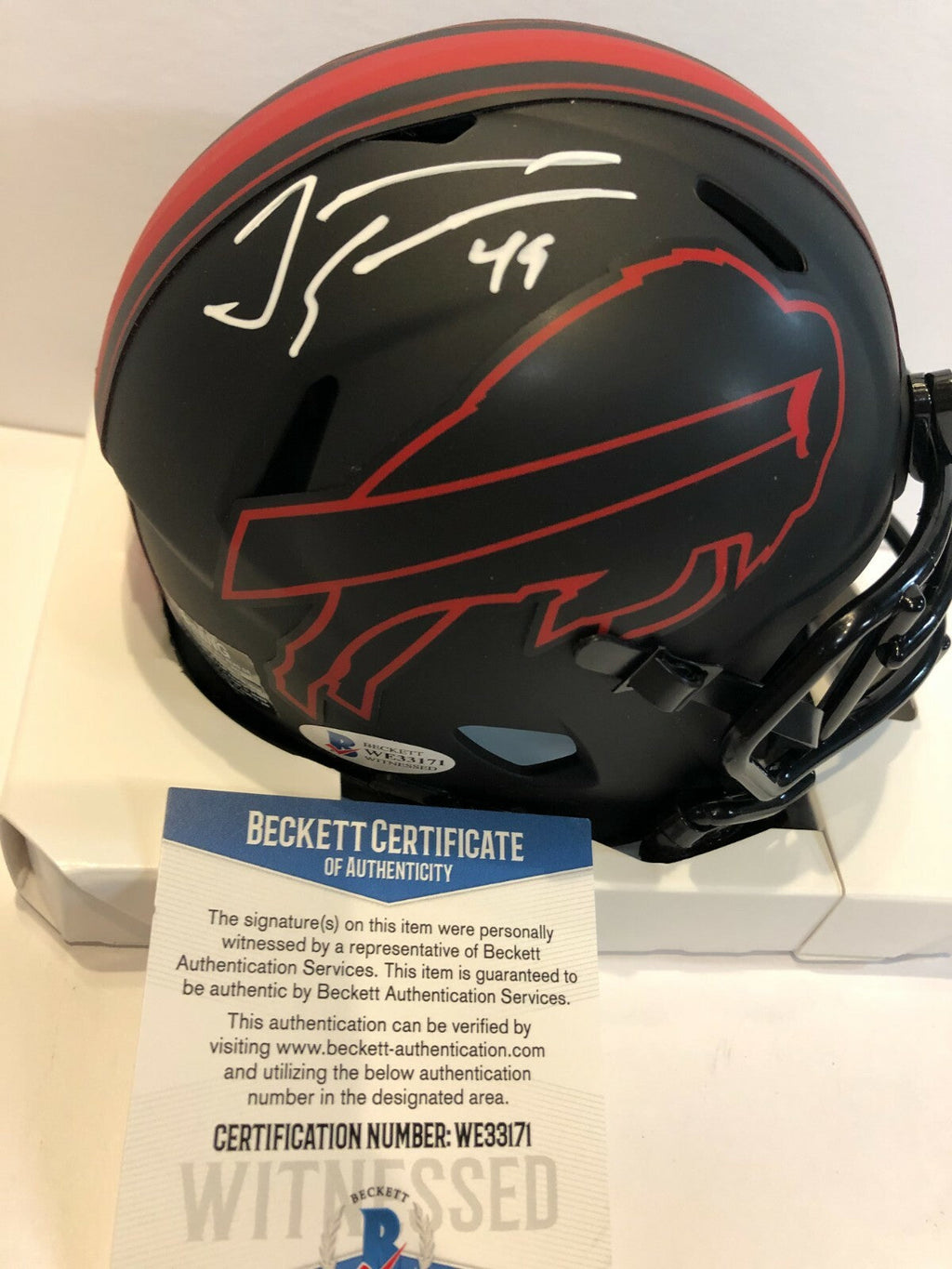 Tremaine Edmunds Signed Buffalo Bills Eclipse Mini Helmet Beckett Coa