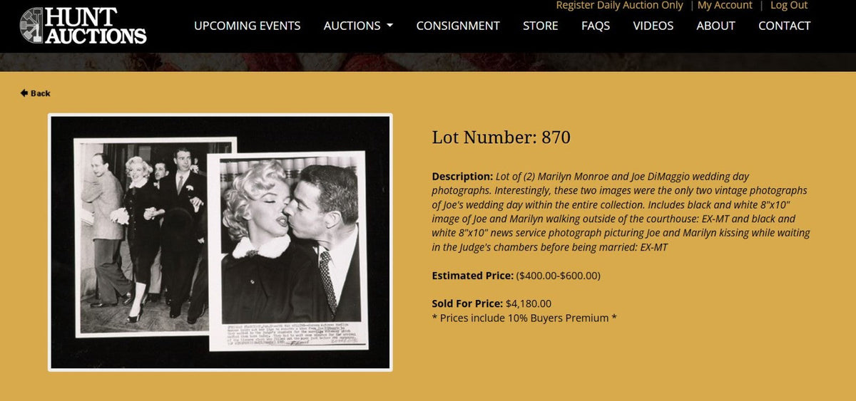 JOE DiMAGGIO Personally Owned MARILYN MONROE WEDDING Photos! DiMAGGIO COLLECTION