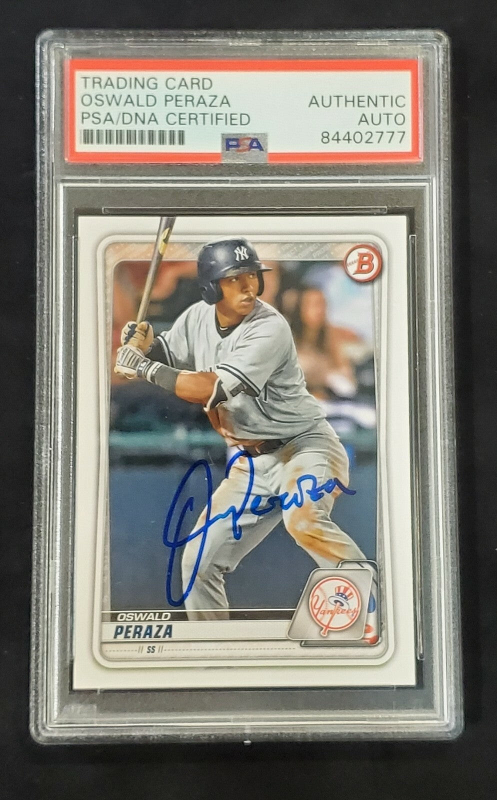 Oswald Peraza Autographed Topps Bowman Yankees Bd-27 Psa Slabbed
