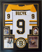 Framed Boston Bruins Johnny Bucyk Autographed Signed Jersey Jsa Coa