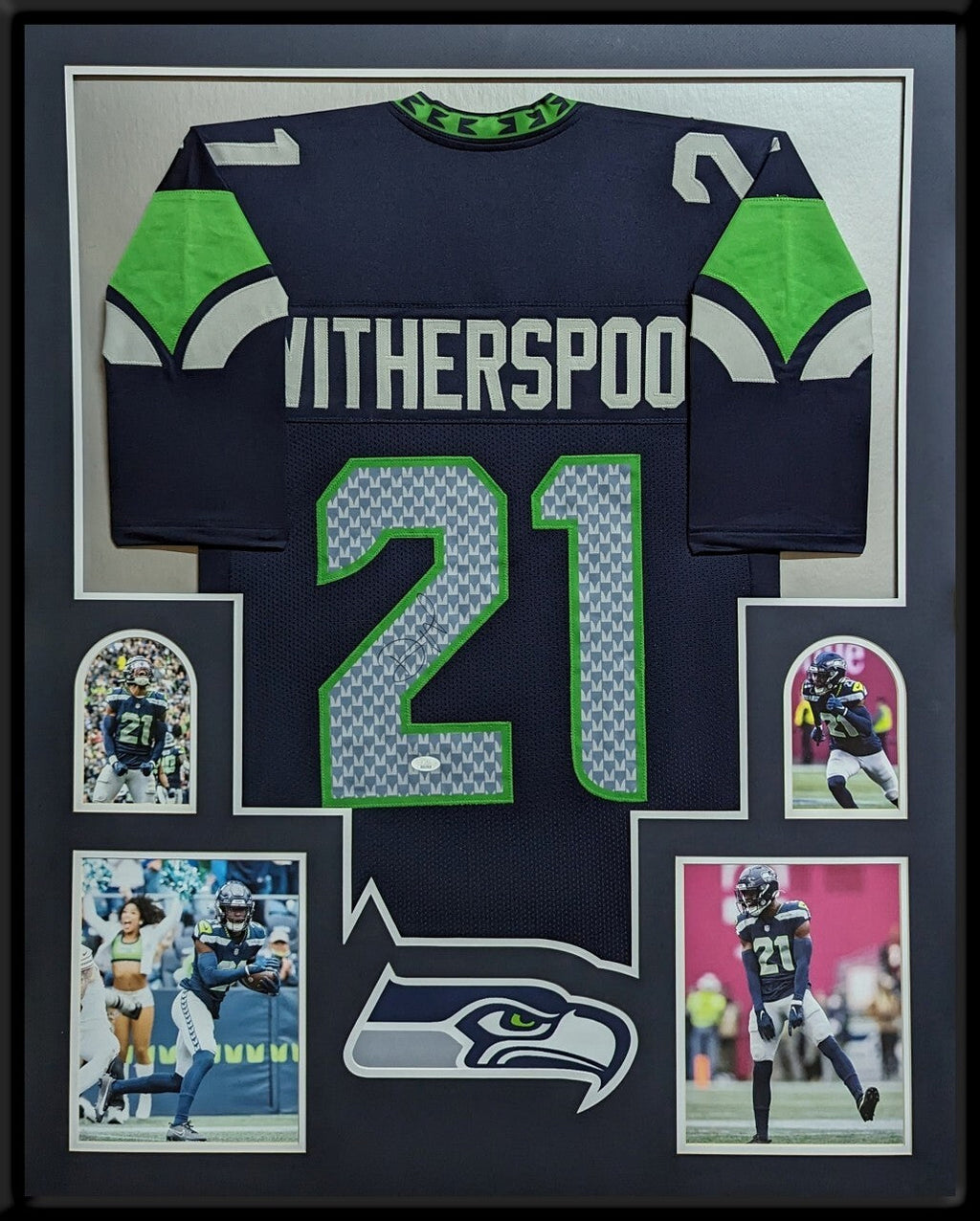 Framed Seattle Seahawks Devon Witherspoon Autographed Signed Jersey Jsa Coa