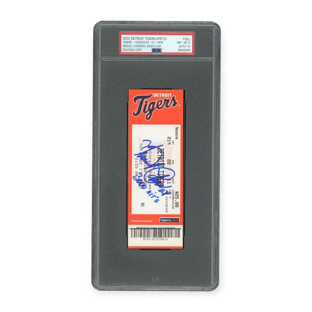 Miguel Cabrera Autographed 3000 Hit Ticket Stub PSA 10 Auto PSA 8 Ticket Grade