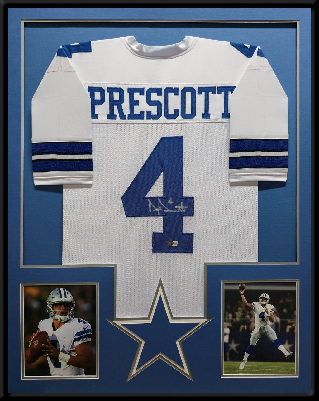 Framed Dallas Cowboys Dak Prescott Autographed Signed Jersey Beckett Holo