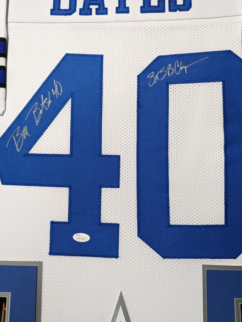 Framed Dallas Cowboys Bill Bates Autographed Signed Inscribed Jersey Jsa Coa