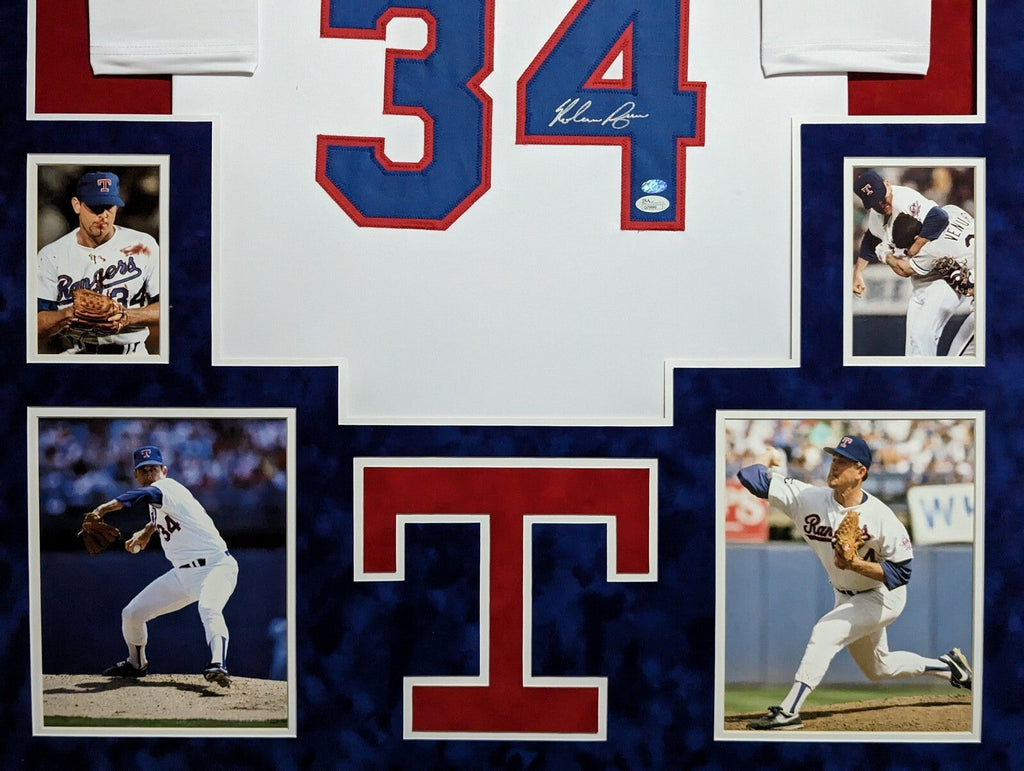 Framed In Suede Texas Rangers Nolan Ryan Autographed Signed Jersey Jsa Coa