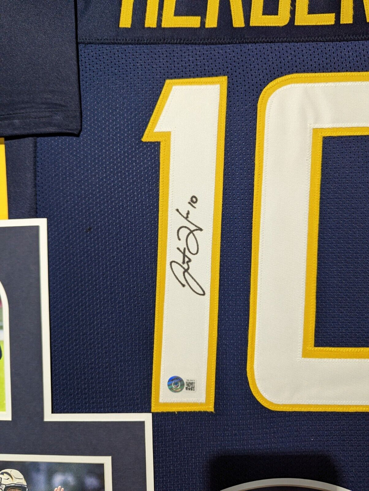 Framed San Diego Chargers Justin Herbert Autographed Signed Jersey Beckett Holo