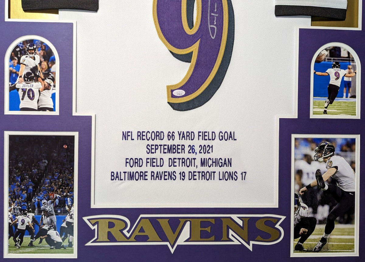Framed Baltimore Ravens Justin Tucker Autographed Signed Stat Jersey Jsa Coa