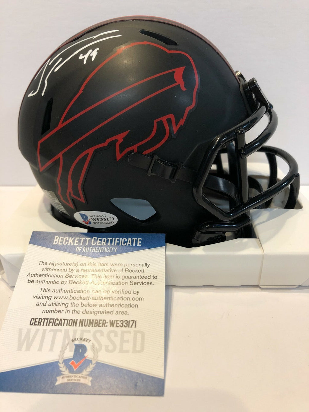 Tremaine Edmunds Signed Buffalo Bills Eclipse Mini Helmet Beckett Coa