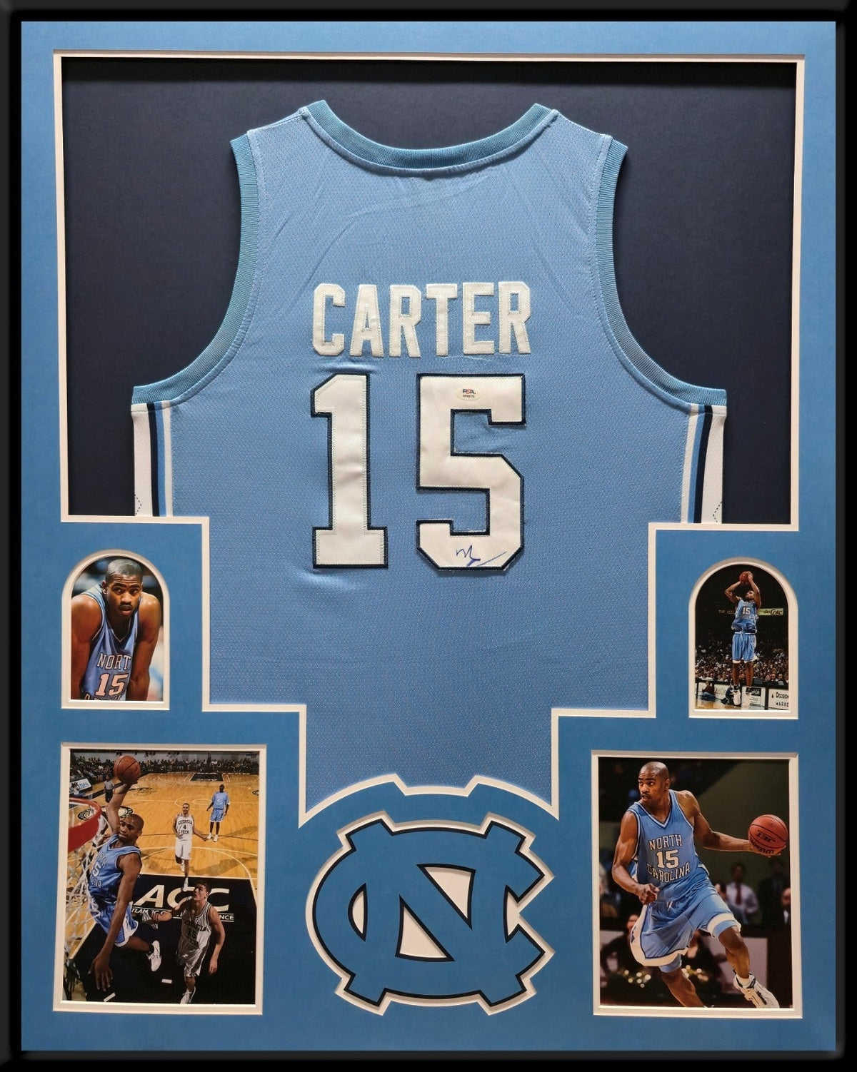 Framed Unc Tar Heels Vince Carter Autographed Signed Jersey Psa Coa