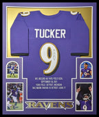 Framed Baltimore Ravens Justin Tucker Autographed Signed Stat Jersey Jsa Coa