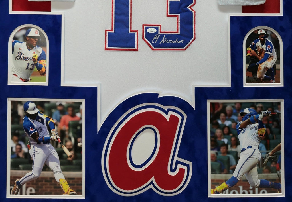 Suede Framed Atlanta Braves Ronald Acuna Jr Autographed Inscribed Jersey Jsa Coa