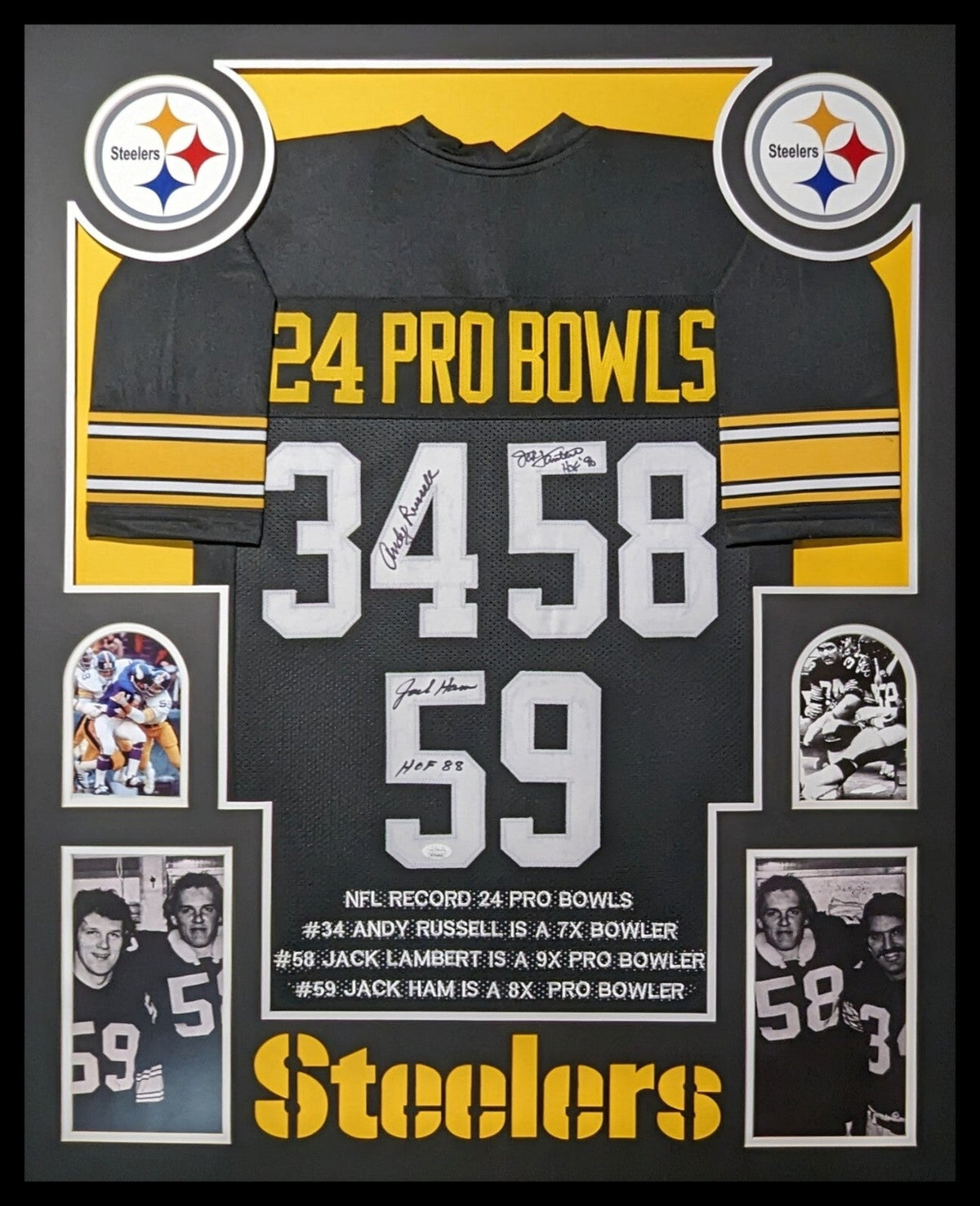 Framed Pittsburgh Steelers 24 Pro Bowls 3X Signed Stat Jersey Jsa Coa