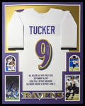 Framed Baltimore Ravens Justin Tucker Autographed Signed Stat Jersey Jsa Coa