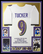 Framed Baltimore Ravens Justin Tucker Autographed Signed Stat Jersey Jsa Coa