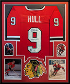 Framed Chicago Blackhawks Bobby Hull Autographed Inscribed Jersey Beckett Coa