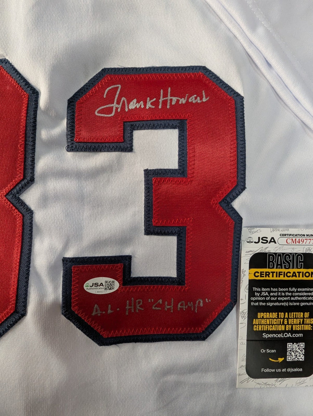 Washington Senators Frank Howard Autographed Inscribed Custom Jersey Jsa Coa