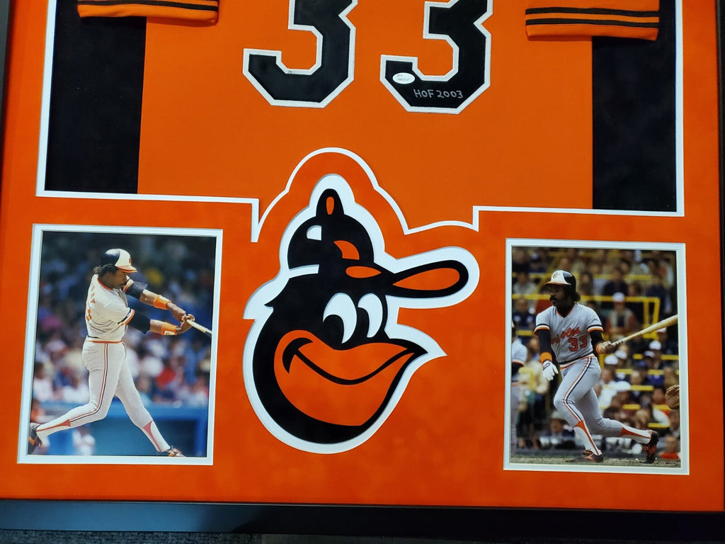 Framed Suede Baltimore Orioles Eddie Murray Signed Inscribed Jersey Jsa Coa