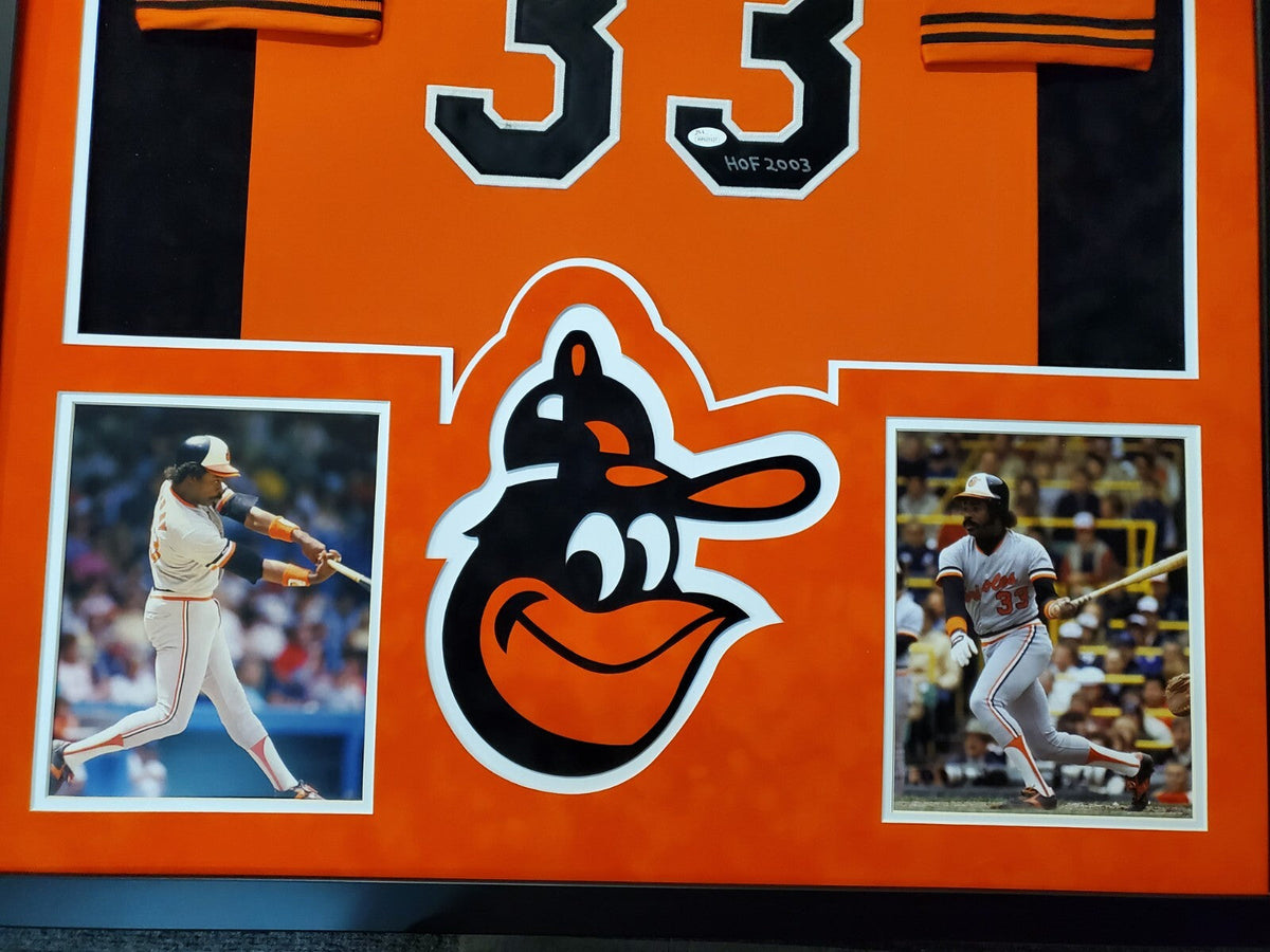 Framed Suede Baltimore Orioles Eddie Murray Signed Inscribed Jersey Jsa Coa