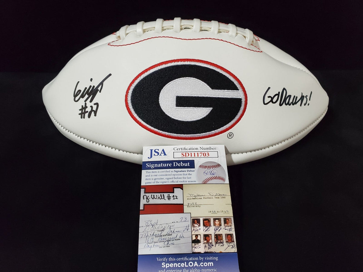 Georgia Bulldogs Eric Stokes Autographed Inscribed Signed Logo Football Jsa Coa