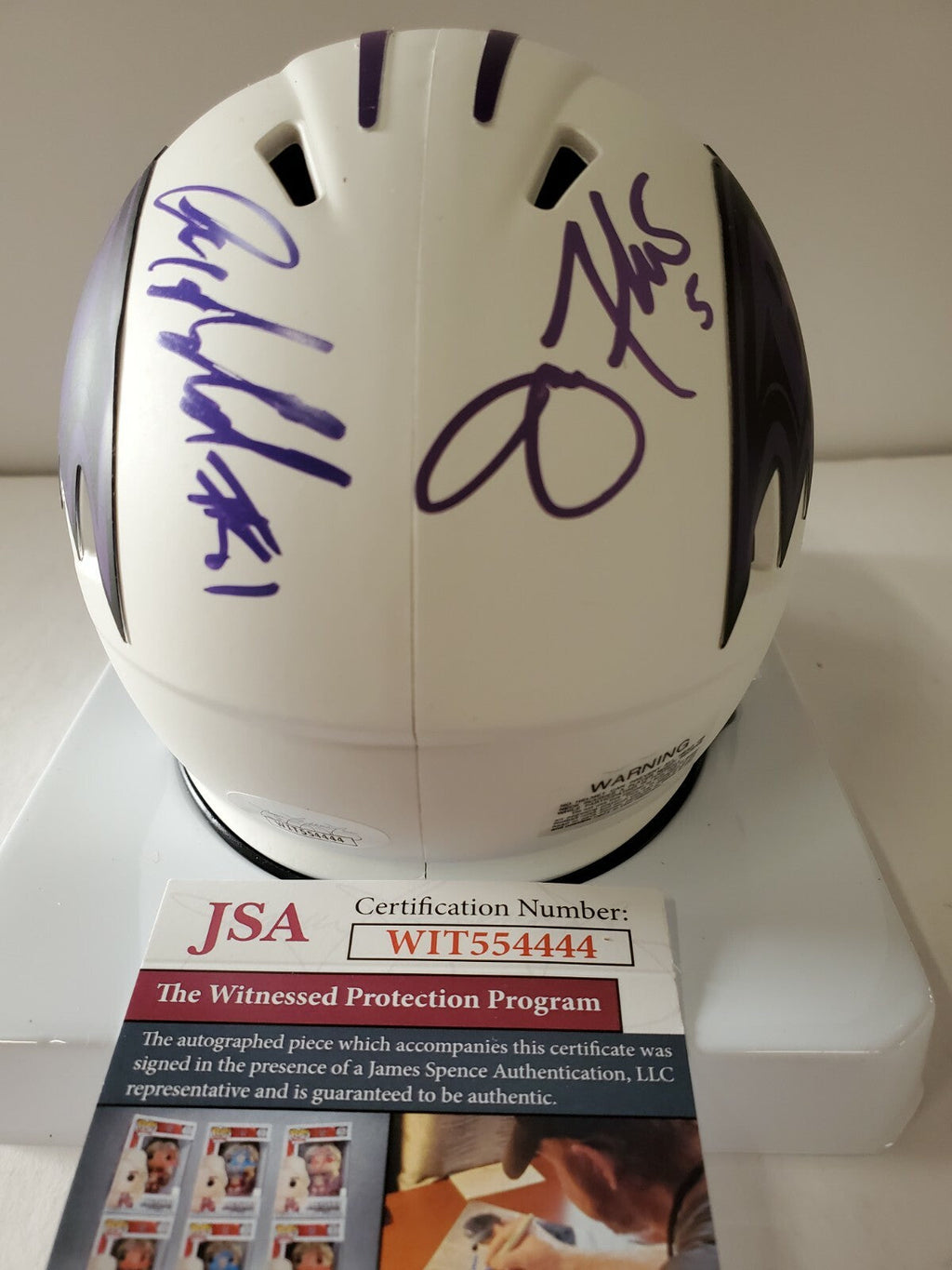 Baltimore Ravens Joe Flacco Anquan Boldin Dual Signed Lunar Mini Helmet Jsa Coa