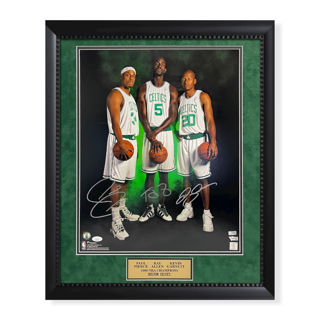 Paul Pierce, Ray Allen & Kevin Garnett Celtics Autographed 16x20 Photograph Framed to 23x27 Fanatics