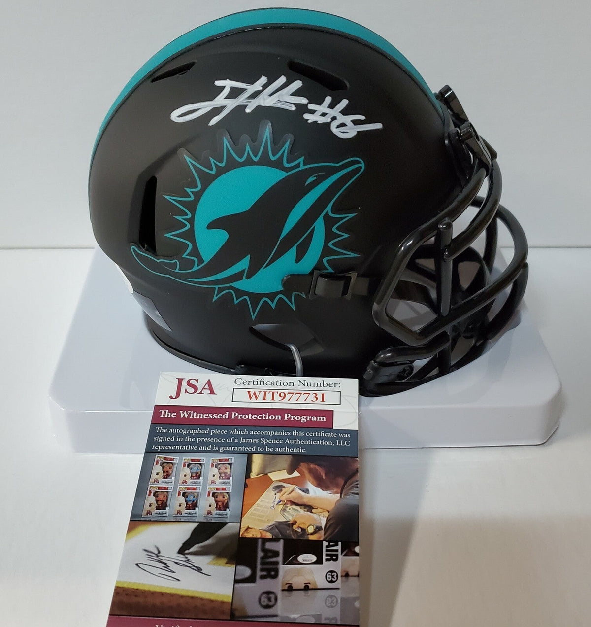 Miami Dolphins Jevon Holland Autographed White Signed Eclipse Mini Helmet Jsa